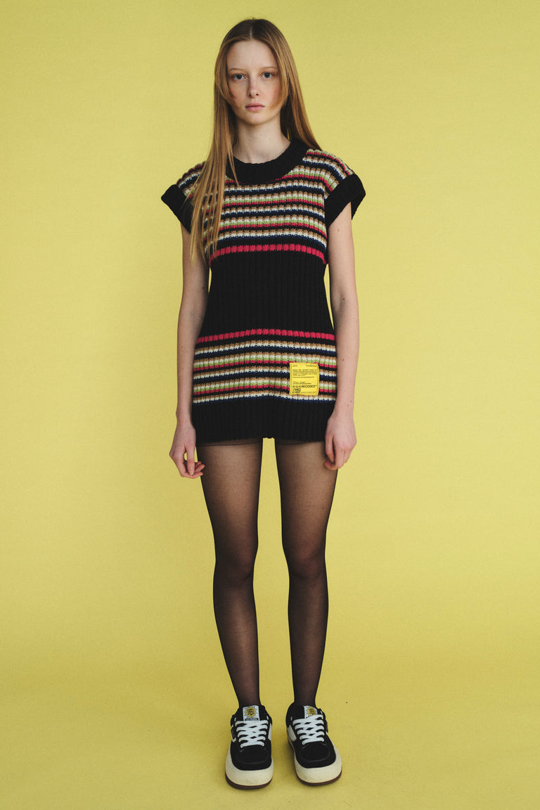 CHUNKY HAND KNIT STRIPE MINI DRESS