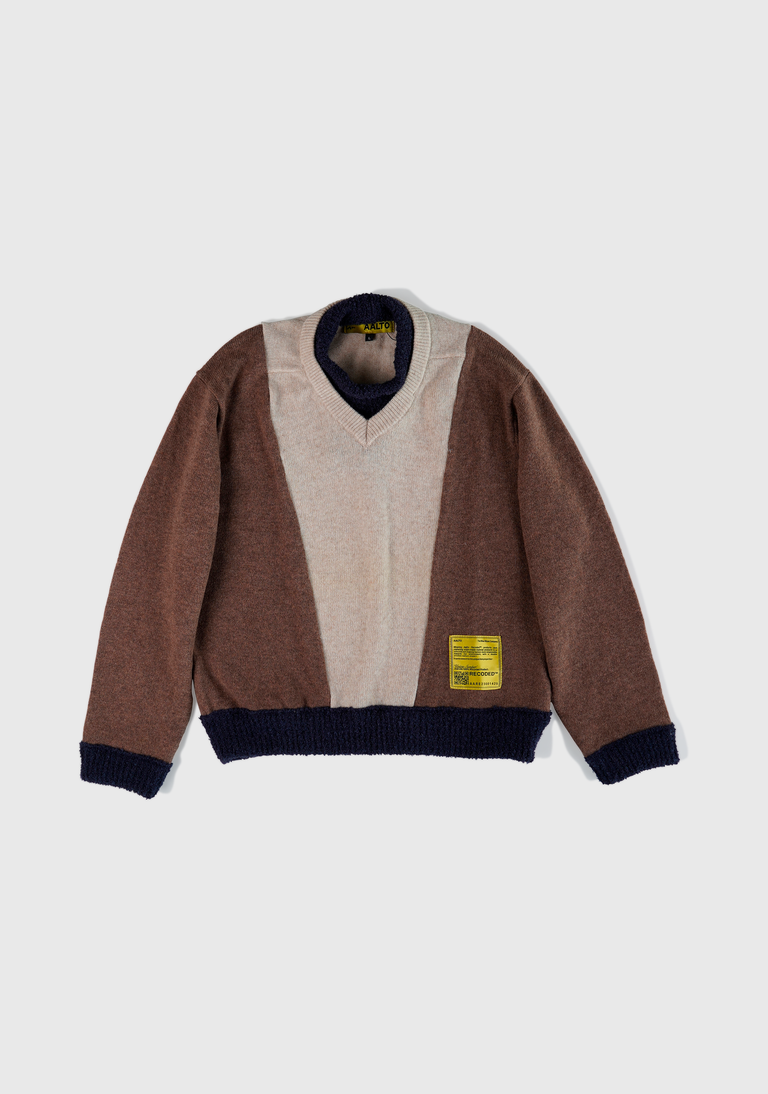 Knit Patchwork Mock Neck