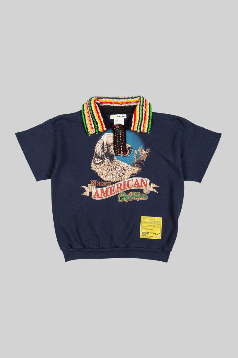 Knit Polo Collar Varsity Sweatshirt