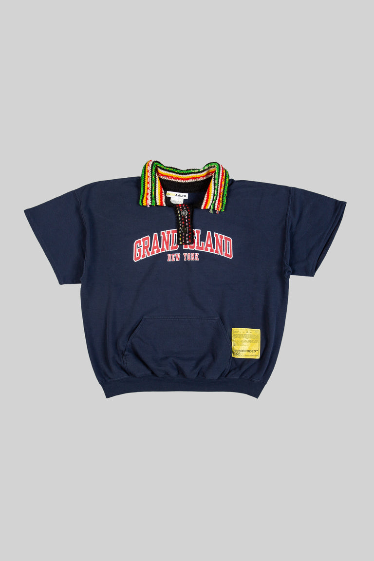Knit Polo Collar Varsity Sweatshirt